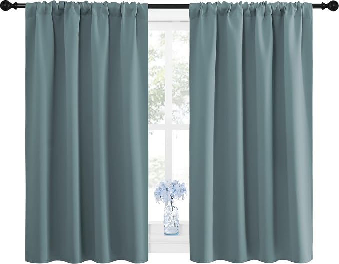 NICETOWN Greyish Blue Blackout Curtains Panels for Window, Thermal Insulated Rod Pocket Blackout Drapes/Draperies for Living Room (2 Panels, W42 x L45 inches)