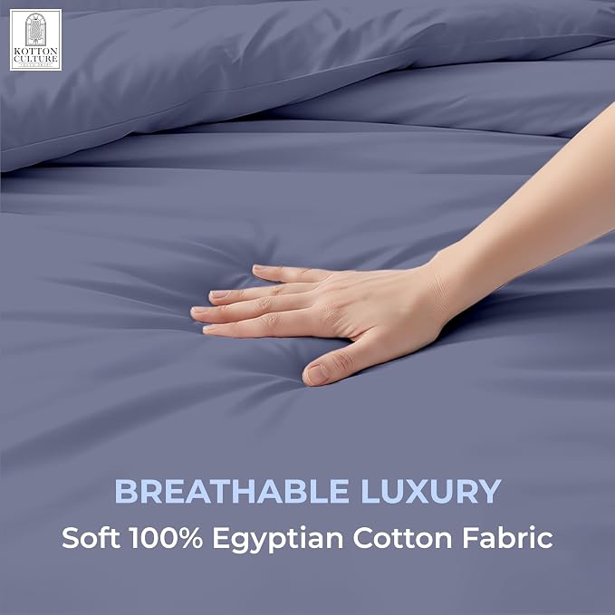1 Pc 120" x 98" Duvet Cover Oversized King 100% Egyptian Cotton - 600 Thread Count Comforter Cover, Zipper Closure & Corner Ties - Fits Large King Inserts - Mediterranean Blue
