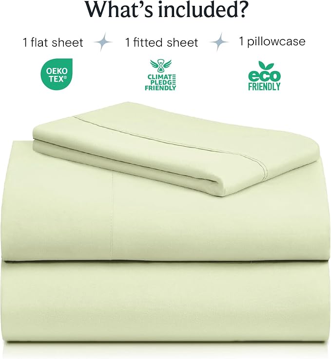 LuxClub Twin Size Sheets Set, Cooling & Soft Deep Pocket Bed Sheets, 3PC | LuxClub Silky Fitted Sheet & Pillowcase Sets, Breathable Hotel Luxury Bedding for Mattress Wrinkle Free, Sage Green