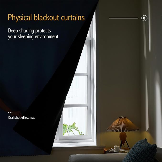 AJAZZ 100% Blackout Shades Window Cover Self Adhesive Curtains Sticky Curtain Portable Easy Open Black Out Curtains for Bedroom Living Room No Drilling (Light Blue, 35" W x 71" L 1 Panel)