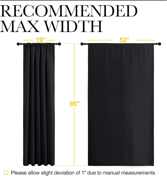 NICETOWN Black Out Window Curtains - Solid Home Decor Thermal Insulated Blackout Drapes/Draperies for Bedroom, Privacy Assured Window Treatment (2 Panels, 52 inches Wide by 95 inches Long)