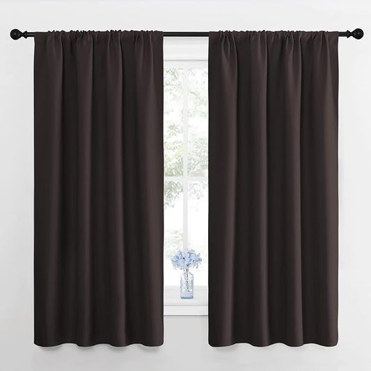 NICETOWN Toffee Brown Blackout Curtains for Bedroom 42" w x 63" L 2 Panels | Triple Weave Microfiber Energy Saving Thermal Insulated Solid Rod Pocket Curtains for Living Room, Light Blocking Home Decor