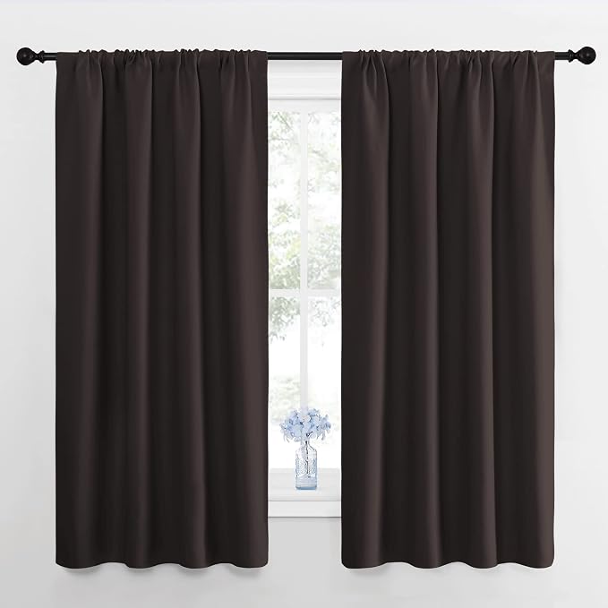 NICETOWN Kitchen Curtains, Short Blackout Curtains & Drapes, Toffee Brown, 42" Wide by 54" Long, 2 PCs, Thermal Insulated Blackout Curtain Panels for Kids Room, Play Room