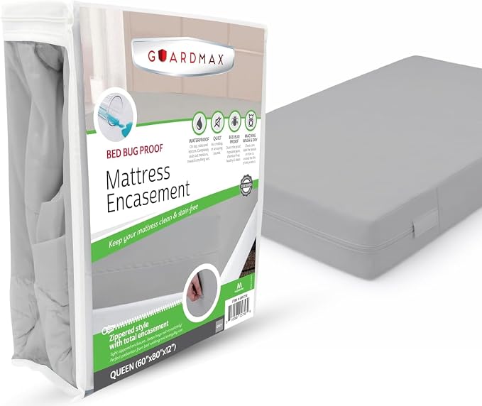 Guardmax Queen Mattress Protector Zippered, Bed Bug Mattress Cover | Waterproof, Dust Mite Proof, 6-Sided, Soft Jersey Knit, OEKO-TEX Certified, Machine Washable, Queen - 60 x 80, up to 13" Deep