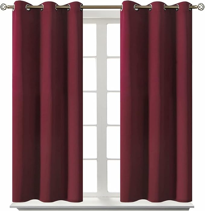 BGment Short Curtains for Small Window 54 Inch Long - Burgundy 2 Panels | Grommet top, Blackout, Room Darkening, Sunblock, Thermal Insulated, Window Drapes for Kitchen, 38x54 Inch