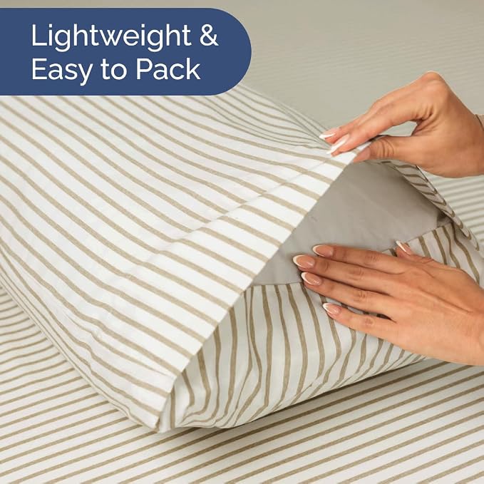 Short Queen Size 4 Piece Bed Sheet Set - RV Short Queen - Beige Stripes | Ultra-Soft, Breathable & Cooling Bed Sheets Set with Deep Pockets, Hotel Luxury Bedding for Women & Men, Wrinkle & Fade Free