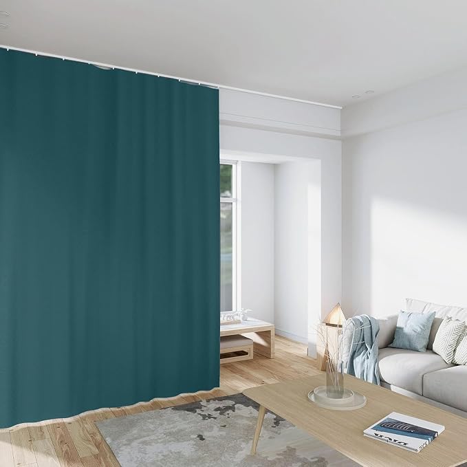 MaKefeile Room Divider Curtains Total Blackout Privacy Curtain Panel Room Thermal Insulated Noise Reduction Curtains for Bedroom Window Living Room Ceiling Track Curtain W 12.5 ft × H 8ft Azure Blue