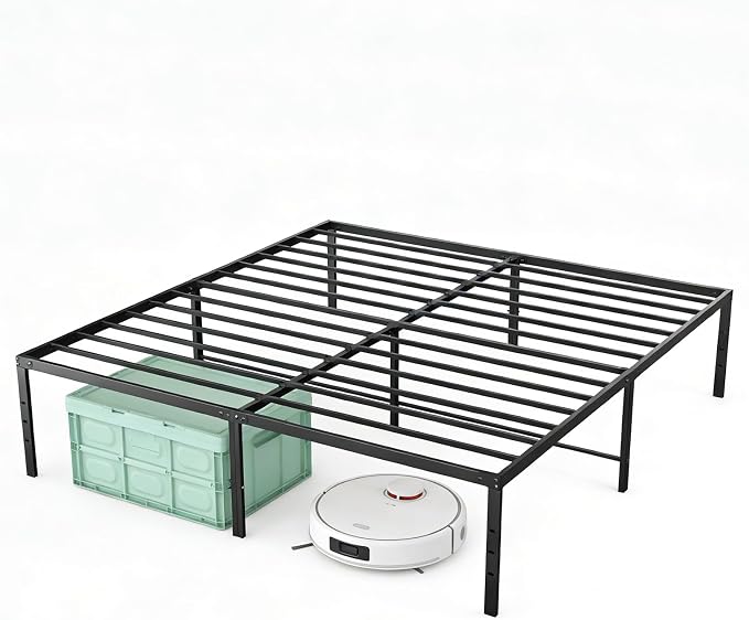 OLIXIS King Size Bed Frame, Heavy Duty 16 Inch Metal Platform Bed with Storage Space, Sturdy Support Slats & Noise-Free, No Box Spring Needed, Easy Assembly