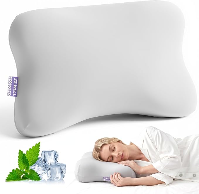 ZZ-WELL Neck Pillow for Sleeping - Side Sleeper Pillow with Cooling Pillowcase - High Density Memory Foam Pillows for Broad Shoulders Adults - Heavy & Thick Bed Pillows, Standard Size (Grey)