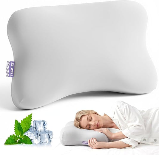 ZZ-WELL Neck Pillow for Sleeping - Side Sleeper Pillow with Cooling Pillowcase - High Density Memory Foam Pillows for Broad Shoulders Adults - Heavy & Thick Bed Pillows, Standard Size (Grey)