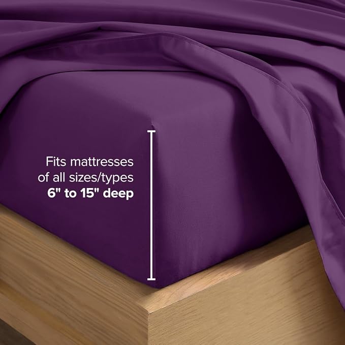 Bare Home Twin Sheet Set - 1800 Ultra-Soft Microfiber - Double Brushed - Deep Pockets - Easy Fit - Extra Soft - 3 Piece Set - Bedding Sheets & Pillowcases (Twin, Plum) | Deep Pockets 6 to 15 Inches, Breathable, Hypoallergenic, Hotel Luxury, Easy Fit, S...