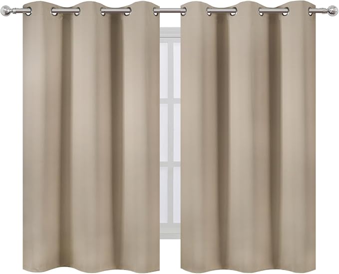Khaki Blackout Curtains/38 x 54 Inch/Set of Two Panels Grommet Living Room Curtains