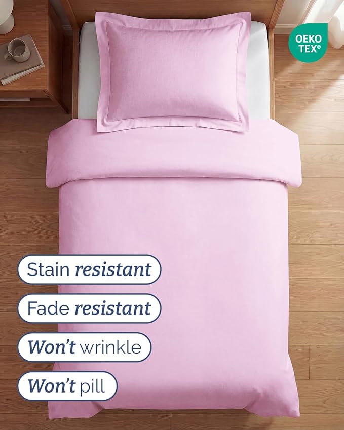 Duvet Cover Twin/Twin XL - 2 Piece with Zipper Closure - Light Pink | Extra Soft, Breathable, Twin/Twin XL Duvet Cover 68" x 90" w/ 1 Pillow Sham, Zipper Closures & Ties, Women, Men, Kids & Teens