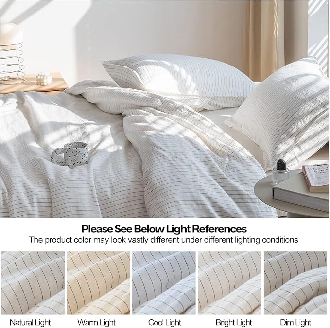 Simple&Opulence 100% Linen Duvet Cover Set 3pcs Yarn Dyed Vertical Pinstripe Ticking Pattern Natural French Washed Flax Breathable Farmhouse Bedding - Grey Stripe, King Size