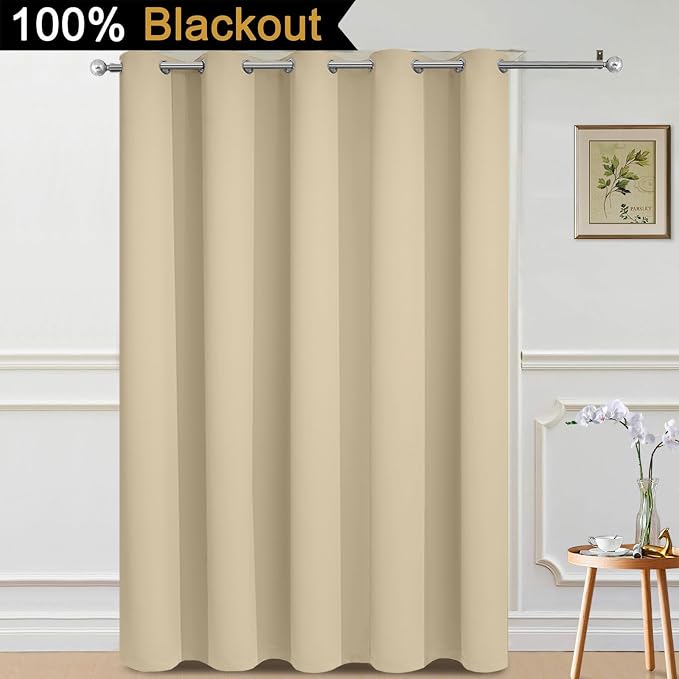 Yakamok Beige 100% Blackout Patio Door Curtain Panels W70 x L84,1 Panel | Noise Reducing Barrier Panel for Sliding Glass Door, 2 Thick Layers Heat Full Light Blocking Patio Door Drapery