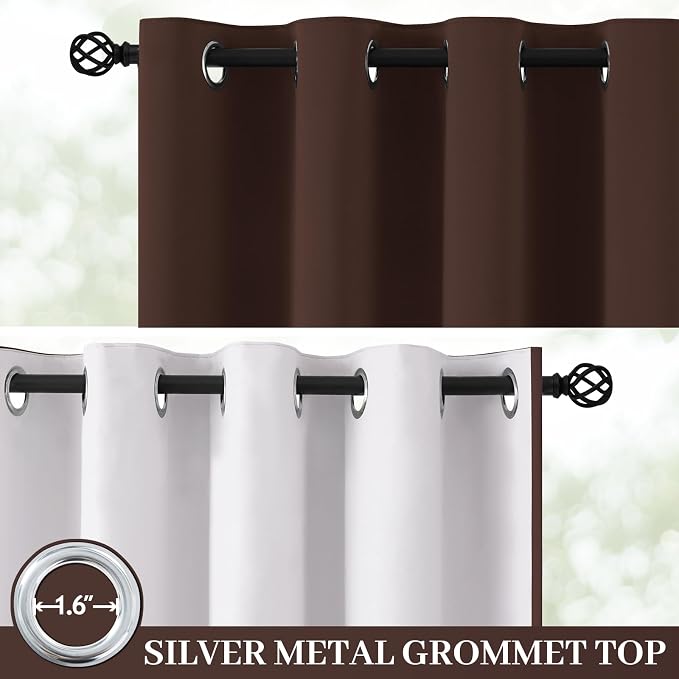 Yakamok Brown 100% Blackout Curtain Panels 63 inches, 50" Wide, 2 Panels | Blackout Curtain Panels for Bedroom, 2 Thick Layers Grommet Top Thermal Insulated Drapes with White Back for Living Room