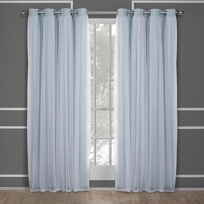TOWN & COUNTRY LUXE Talia Double Layer Indoor Curtains, Sheer and Room Darkening Blackout, Grommet Top, Energy Efficient, 2-Pack Set, 52"x84", Aqua