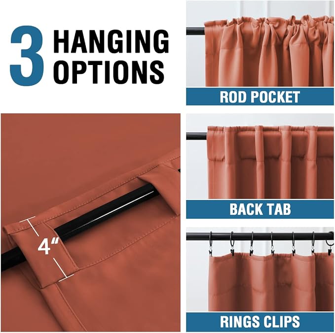 H.VERSAILTEX Blackout Curtains Thermal Insulated Window Treatment Panels Room Darkening Blackout Drapes for Living Room Back Tab/Rod Pocket Bedroom Draperies (2 Panels, Orange, 42 x 54 Inch)