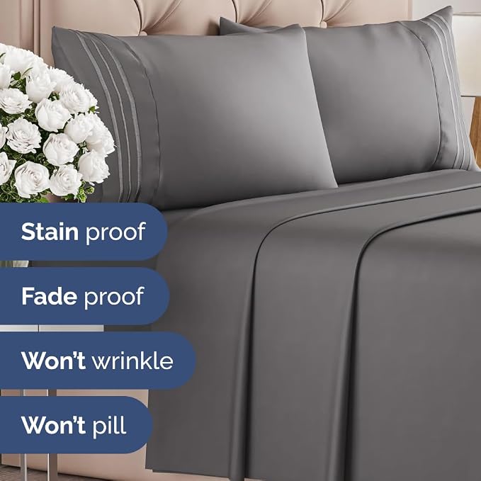 Bulk Case Pack of 20 Flat Sheets - Twin XL Size Flat Sheets - Dark Grey | Wholesale Bulk Flat Sheets for Hotels, Spas & Airbnbs, Soft, Cooling & Breathable, Wrinkle Free, Fade & Shrink Resistant