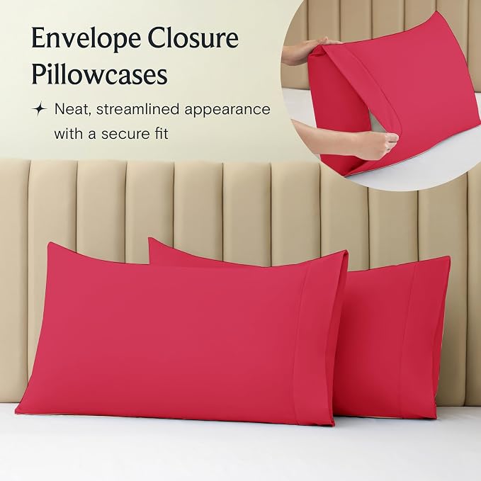 LuxClub King Size Sheets Set, Cooling & Soft Deep Pocket Bed Sheets, 4PC | LuxClub Silky Fitted Sheet & Pillowcase Sets, Breathable Hotel Luxury Bedding for Mattress Wrinkle Free, Red