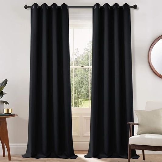 Yakamok Room Darkening Curtains 52x108 inch Length Black-Living Room | 2 panels,grommet blackout window treatment,thermal insulated,light blocking drapes,privacy protection,bedroom dining room