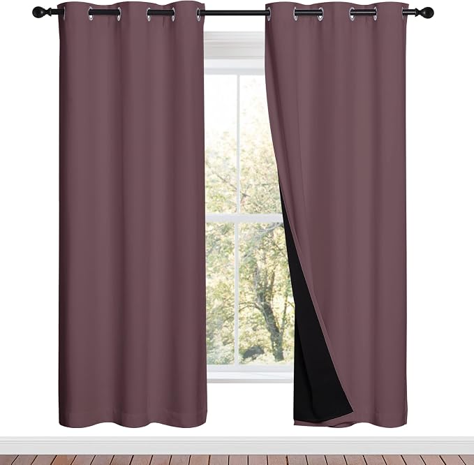 NICETOWN 100% Blackout Window Curtain Panels, Full Light Blocking Drapes with Black Liner for Nursery, 72-inch Drop Thermal Insulated Draperies (Dry Rose, 2 Pieces, 42-inch Wide Per Panel)