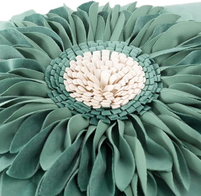 OiseauVoler Handmade 3D Sunflower Throw Pillow Covers 18x18 Inch Green | Decorative Pillowcases For Couch Farmhouse Living Room Decor High End Unique Easy Care Machine Washable Dog Hair Resistant