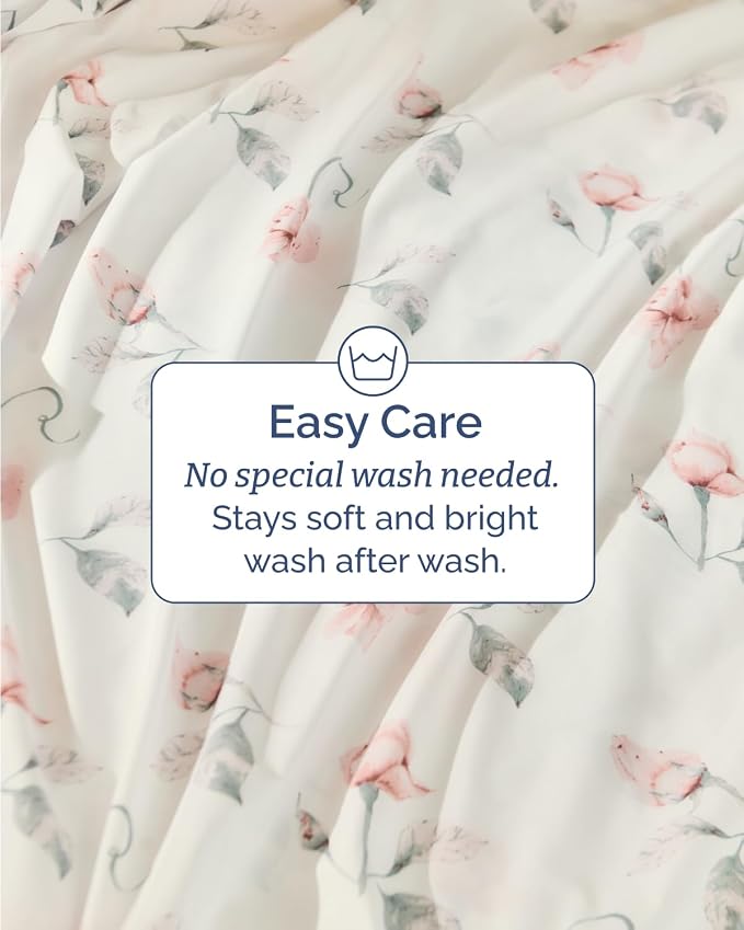 Cal King 4 Piece Floral Sheet Set - Soft, Breathable & Cooling - Rosebud | 1 Flat, 1 Fitted & 2 Pillowcases w/ Deep Pockets, Boho Botanical Floral Bedding, Breathable & Cooling, Wrinkle & Fade Free
