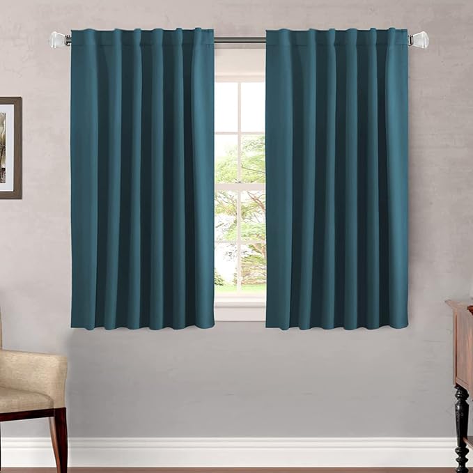 H.VERSAILTEX Blackout Curtains Thermal Insulated Window Treatment Panels Room Darkening Blackout Drapes for Living Room Back Tab/Rod Pocket Bedroom Draperies, 52 x 45 Inch, Dark Teal, 2 Panels