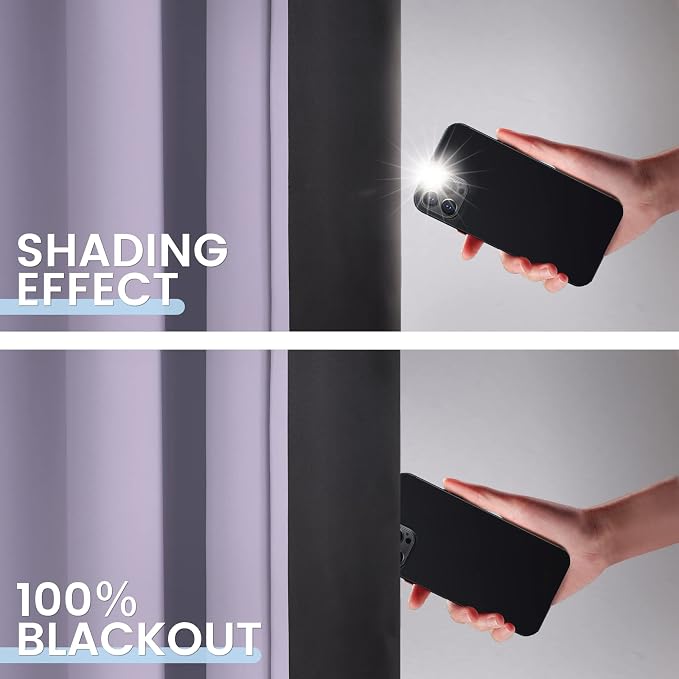 SimpleHome Lilac 100% Blackout Curtains Room Darkening Living Room 72 Inch | Curtains for Bedroom,Thermal Insulated Grommet Window Drapes,Curtains for Living Room with Black Back,52 x 72 Inch,2 Panels