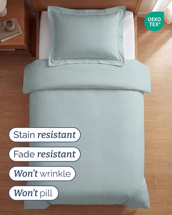 Duvet Cover Twin/Twin XL Size - 2 Piece with Zipper Closure - Ice Blue | Extra Soft, Breathable, Twin/Twin XL Duvet Cover 68" x 90" w/ 1 Pillow Sham, Zipper Closures & Ties, Women, Men, Kids & Teens