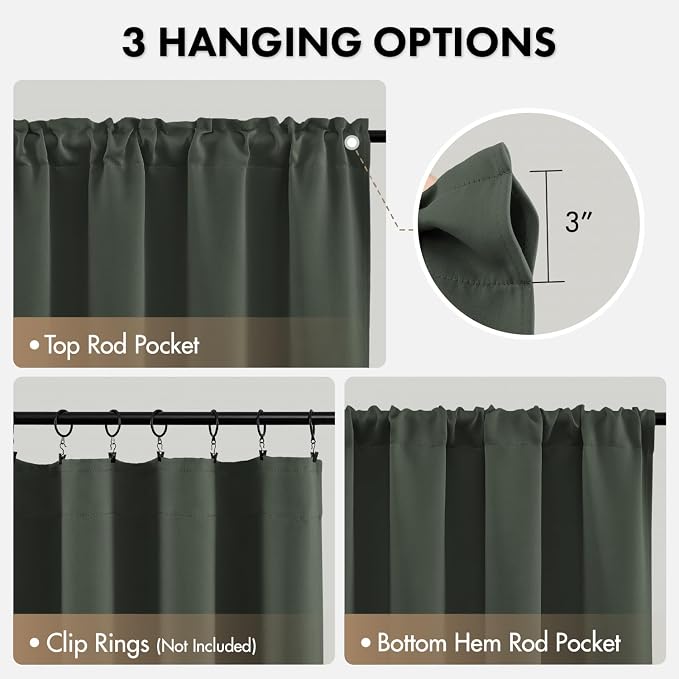 MIULEE 84 Inch Length Dark Mallard Blackout Bedroom Curtains Set of 4 | Thermal Curtains for Summer Heat, Light Blocking Privacy Bedroom Window Drapes, Top&Bottom Rod Pocket, Living Room