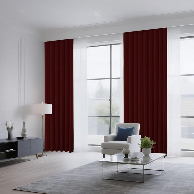 CUCRAF Burgundy Red Blackout Curtains 84 inch Length 2 Panels Set, Rod Pocket Room Darkening Drapes for Bedroom Living Room, Insulated Thermal Light Blocking Window Curtain (W52 x L84 Inch)
