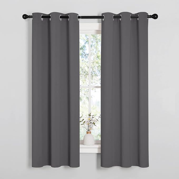 NICETOWN Grey Blackout Curtains for Bedroom 34" Wide x 63" Long 2 Panels | Thermal Insulated Grommet Top Draperies Drapes for Window Treatments, Light Blocking Noise Reducing Room Darkening Decor