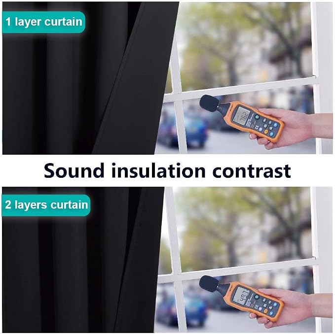 NICETOWN 100% Blackout Window Curtain Panels, Full Light Blocking Drapes with Black Liner for Nursery, 72 inches Drop Thermal Bedroom Drapes and Curtains (Black, 2 Pieces, 62 inches Wide Per Panel)