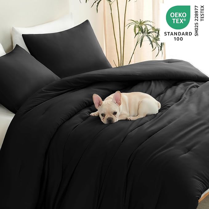 Twin/Twin XL Comforter Set, 2-Piece Down Alternative Bedding, Black | 270 GSM Twin XL Comforter for College Dorms, 4 Corner Ties for Duvet Insert Use, OEKO-TEX Certified, 1 Pillowcase, 68 x 88 in