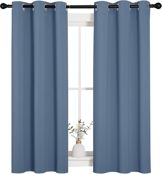 NICETOWN Kitchen Curtains, Set of 2, 34" x 54", Stone Blue | Privacy & Room Darkening Thermal Insulated Draperies with Grommet Top for Boys Bedroom Nursery