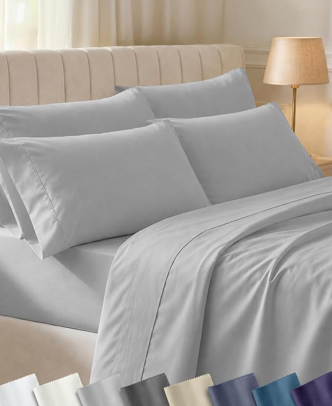 California Design Den Soft 100% Cotton Hotel Sheets King, Light Grey | 6 Pcs with 4 Pillowcases, 400 Thread Count Backed by Good Housekeeping Seal, 16" Deep Pocket, All-Around Elastic, 6 Pc Set