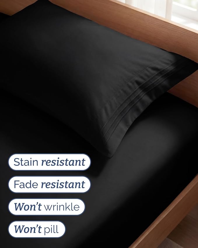 Twin Size 3 Piece Sheet Set - Comfy Breathable & Cooling Sheets - Black | Hotel Luxury Bed Sheets for Women & Men, Deep Pockets, Easy-Fit, Extra Soft and Wrinkle Free Sheets, Oeko-Tex Bed Sheet Set