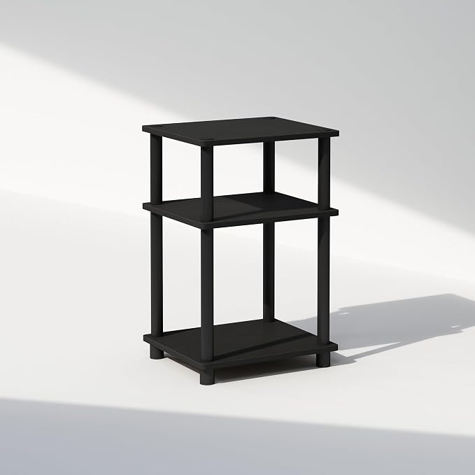 Furinno JUST Toolless 3-Tier Night Stand, Open Storage, Americano | Compact, Narrow Bedside Table, End Table, Side Table, for Bedroom, Dorm