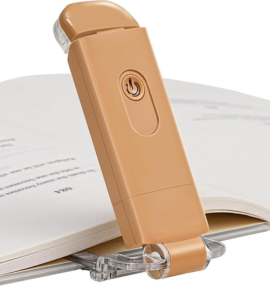 DEWENWILS Rechargeable LED Clip on Book Light for Reading in Bed Mocha | Warm White, Brightness Adjustable, Flexible Lighting Angle, Compact & Lightweight for Bookworms, Kids, Adults