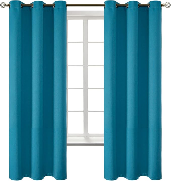 BGment Peacock Blue Blackout Curtains for Bedroom 63 Inch Long - 2 Panels | Grommet Top, Black Out, Room Darkening, Sunblock, Thermal Insulated, Window Drapes for Kids Boys Room, 42x63 Inch