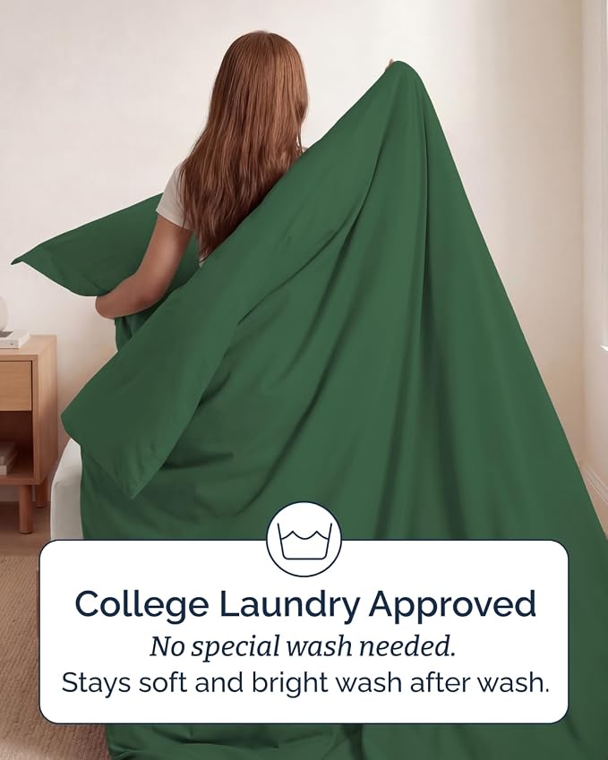 Duvet Cover Twin/Twin XL - 2 Piece with Zipper Closure - Emerald Green | Extra Soft, Breathable, Twin/Twin XL Duvet Cover 68" x 90" w/ 1 Pillow Sham, Zipper Closures & Ties, Women, Men, Kids & Teens