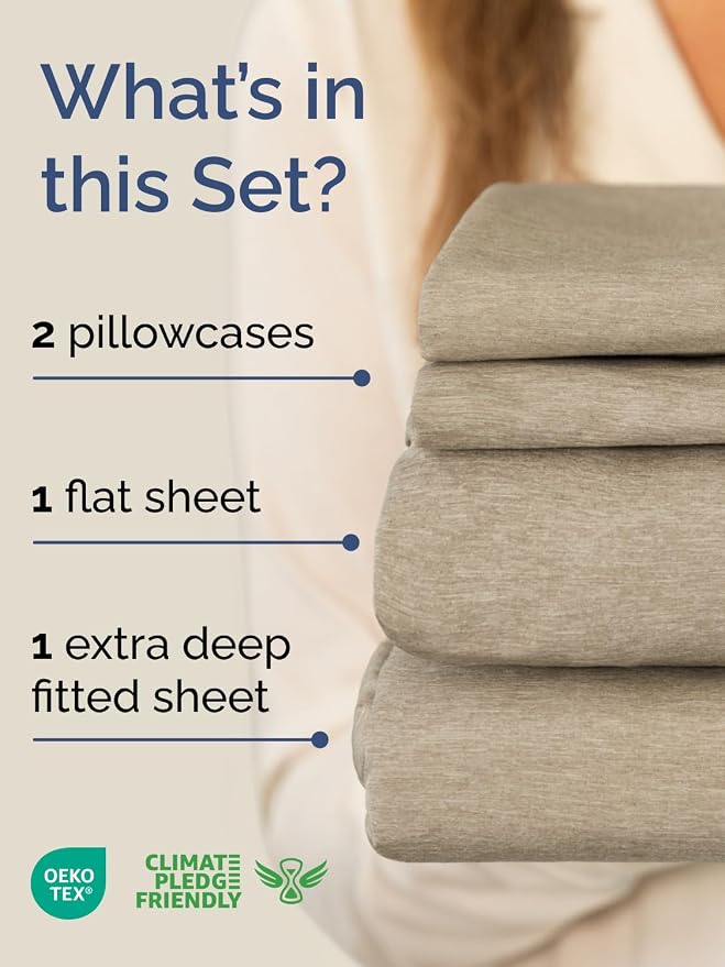 Extra Deep Queen Sheet Set - 4 Piece Breathable & Cooling - Heathered Beige | Easily Fits 18 to 24 inch Mattress - Ultra Soft, Wrinkle & Fade Free with Extra Deep Pockets - Comfy Hotel Luxury Bedding