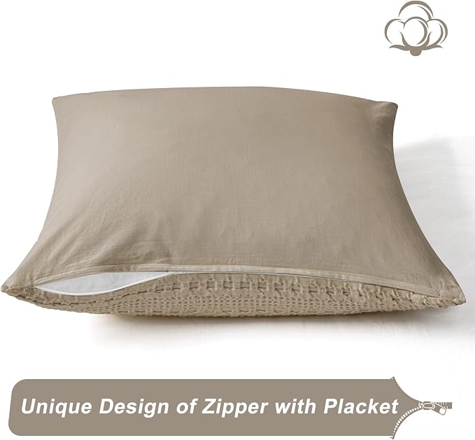 PHF 100% Cotton Waffle Weave Euro Sham Covers, 2 Pack 26" x 26" Bed Pillow Covers for Elegant Home Decor, No Filling, Luxury Aesthetic Soft Euro Pillow Cases for Bed, Simply Taupe