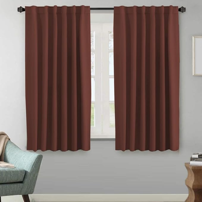 H.VERSAILTEX Blackout Curtains Thermal Insulated Window Treatment Panels Room Darkening Blackout Drapes for Living Room Back Tab/Rod Pocket Bedroom Draperies (2 Panels, Rust, 52 x 63 Inch)