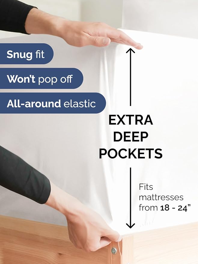 Extra Deep Full Sheet Set - 4 Piece Breathable & Cooling - Antique White | Easily Fits 18 to 24 inch Mattress - Ultra Soft, Wrinkle & Fade Free with Extra Deep Pockets - Comfy Hotel Luxury Bedding