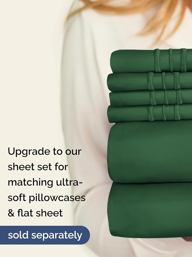Extra Deep Queen Fitted Sheet - Single Fitted Sheet Only - Emerald Green | Easily Fits 18 inch to 24 inch Mattress, Soft, Wrinkle Free, Breathable & Comfy, Extra Deep Pockets Hotel Luxury Fitted Sheet