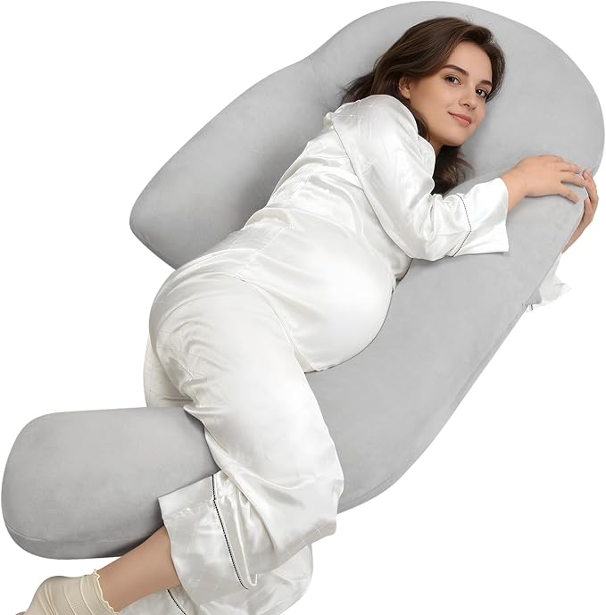 Pozico Pregnancy Pillow with Memory Foam Head Support for Side Sleepers | Built-in Memory Foam Comfort, Hybrid Fill for Balanced Support, Ergonomic Full-Body Support, Breathable & Easy to Care