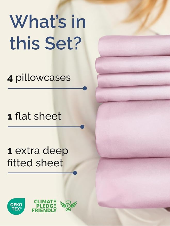 Extra Deep King Sheet Set - 6 Piece Breathable Cooling Sheets - Light Pink | Hotel Luxury Bed Sheets Set, Easy & Secure Fit, Ultra-Soft, Wrinkle & Fade Free, Comfy Sheets Set with Extra Deep Pockets